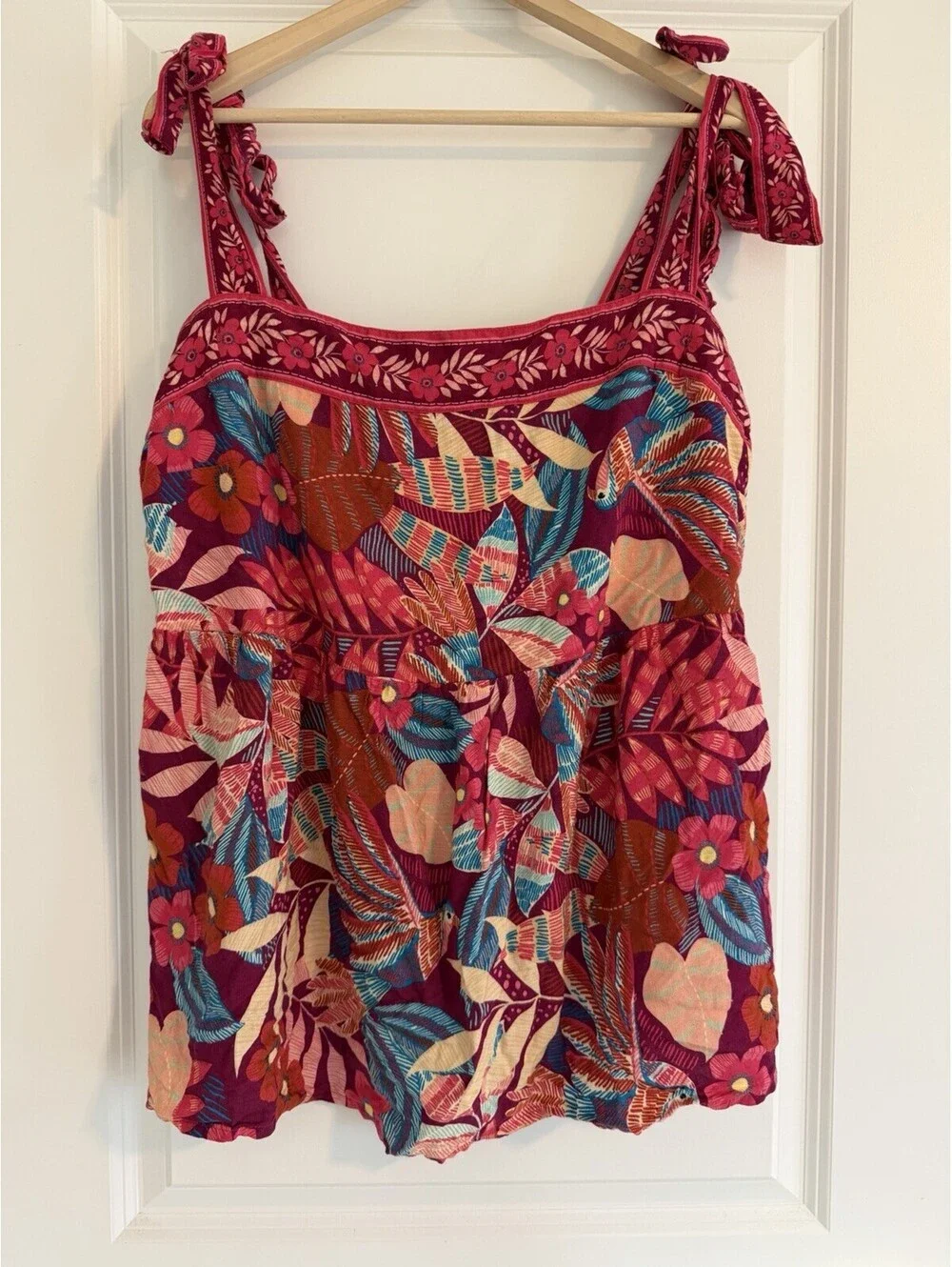 Tropical Pink Floral Birds Tie-Strap Babydoll Cami Top Plus Size XL City Chic